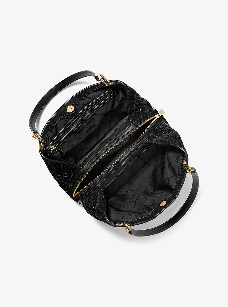 Kensington Large Crocodile Embossed Leather Tote Bag in BLACK | Michael Kors