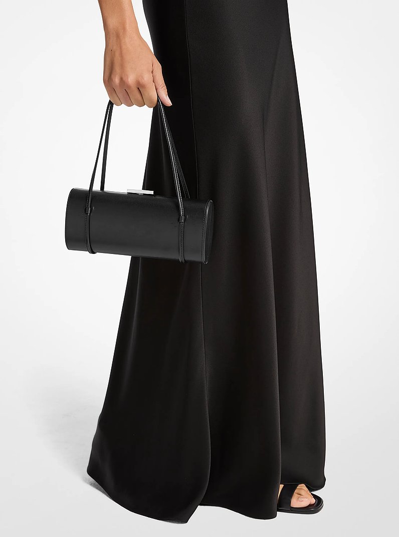 Natalie Leather Barrel Bag in BLACK | Michael Kors