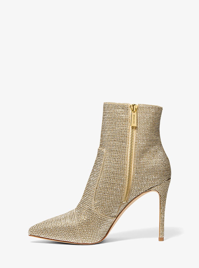 Rue Embellished Glitter Chain-Mesh Ankle Boot in PALE GOLD | Michael Kors