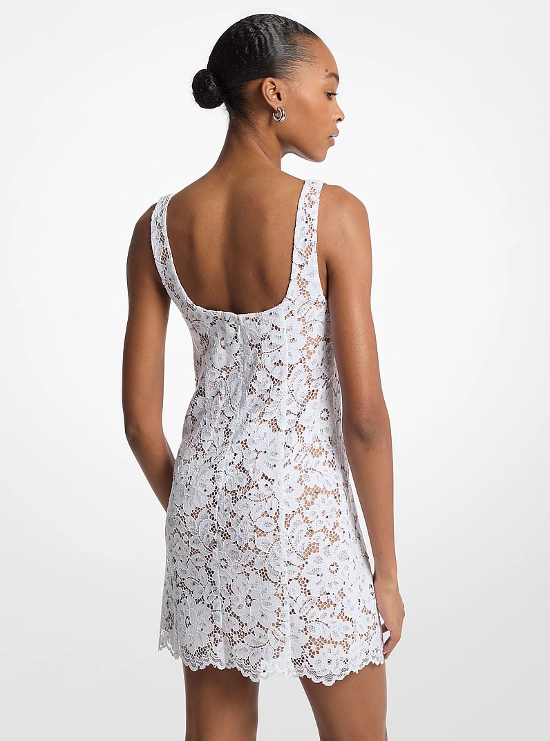 Studded Corded Floral Lace Mini Dress in WHITE | Michael Kors