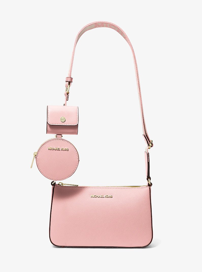 Jet Set Saffiano Leather Crossbody Bag with Case for Apple Airpods Pro in POWDER BLUSH | Michael Kors
