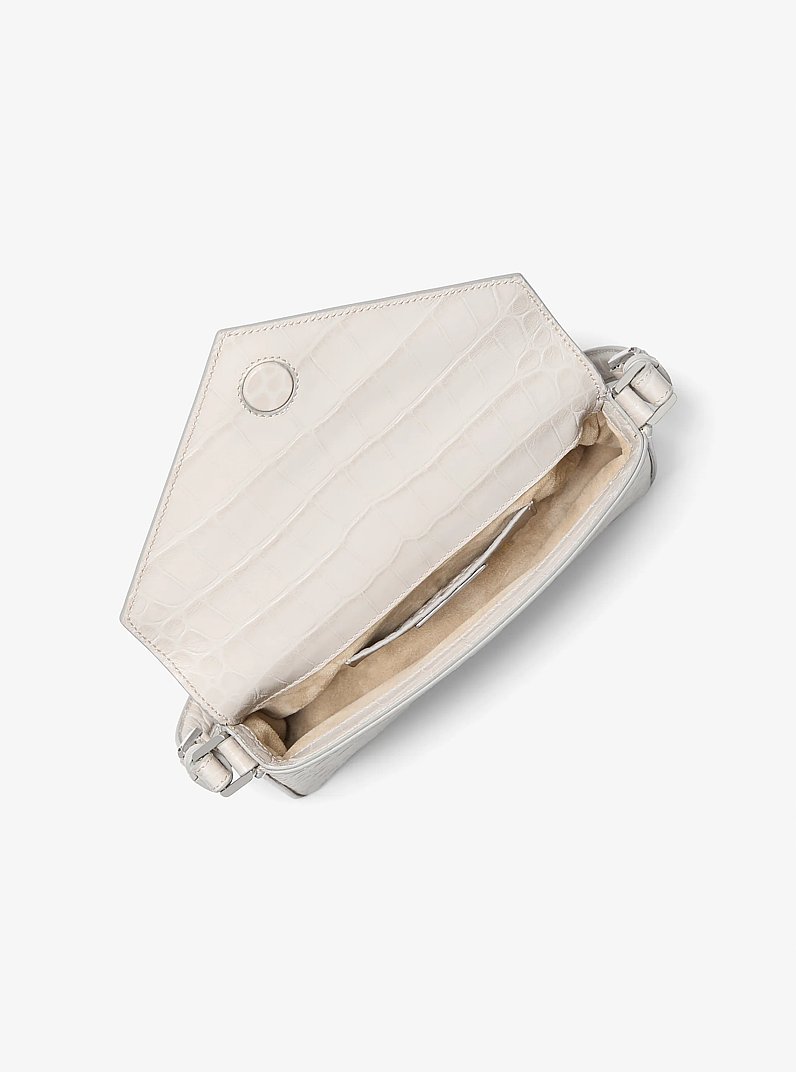 Manhatta Medium Crocodile Embossed Leather Bag in OYSTER | Michael Kors