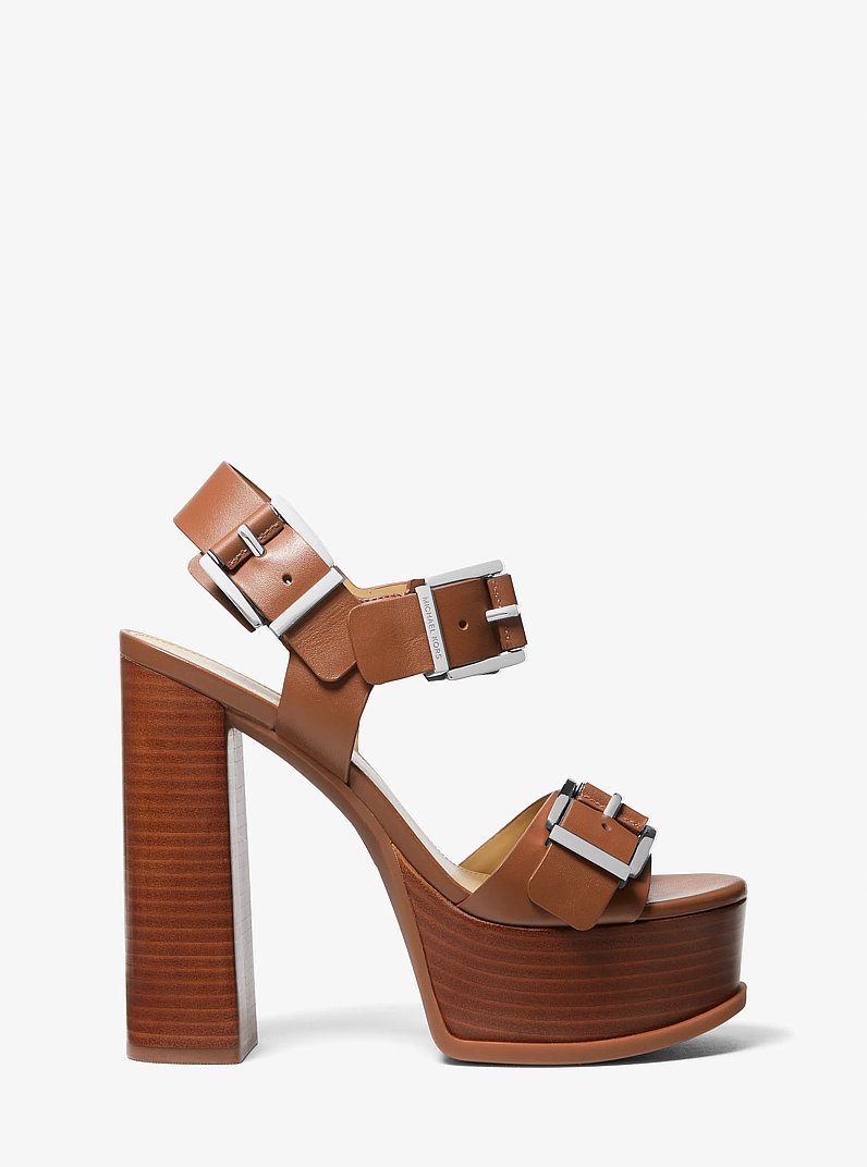Colby Leather Platform Sandal in LUGGAGE | Michael Kors