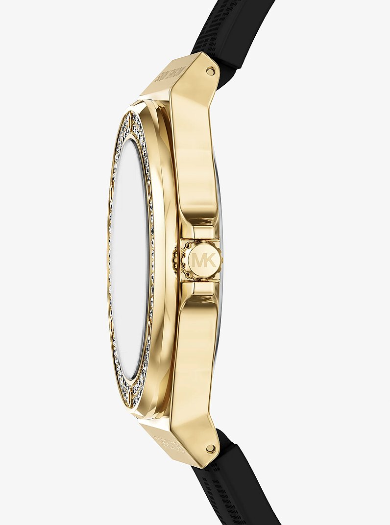 Reloj Lennox en tono dorado con incrustaciones de pav&eacute; y correa con logotipo in NEGRO | Michael Kors