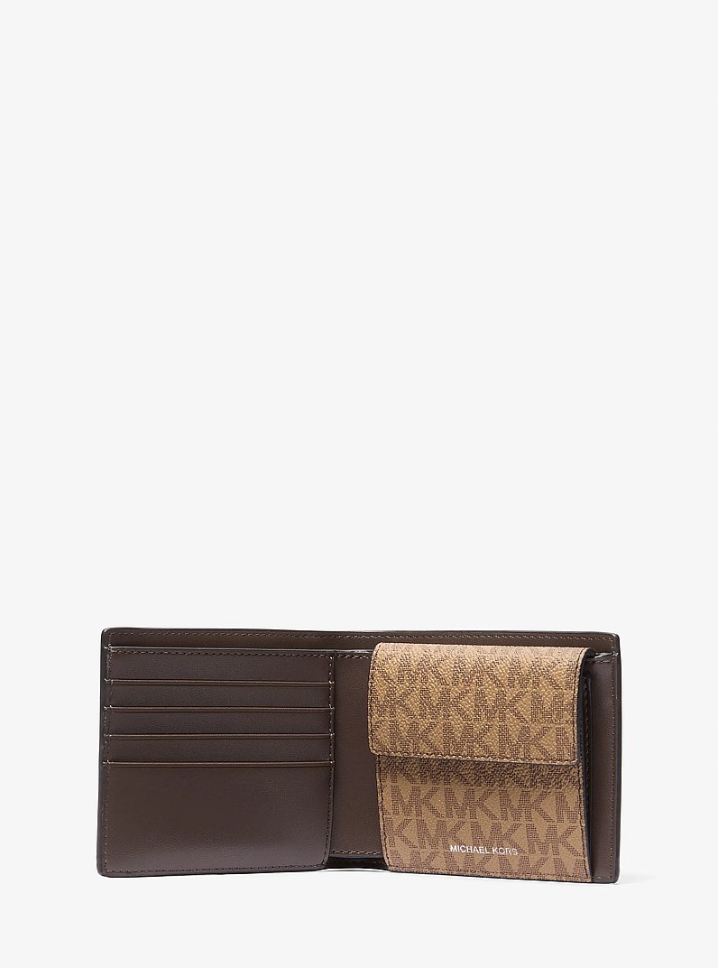 Hudson Leather and Signature Logo Billfold Wallet With Coin Pouch in SHINY ABS | Michael Kors