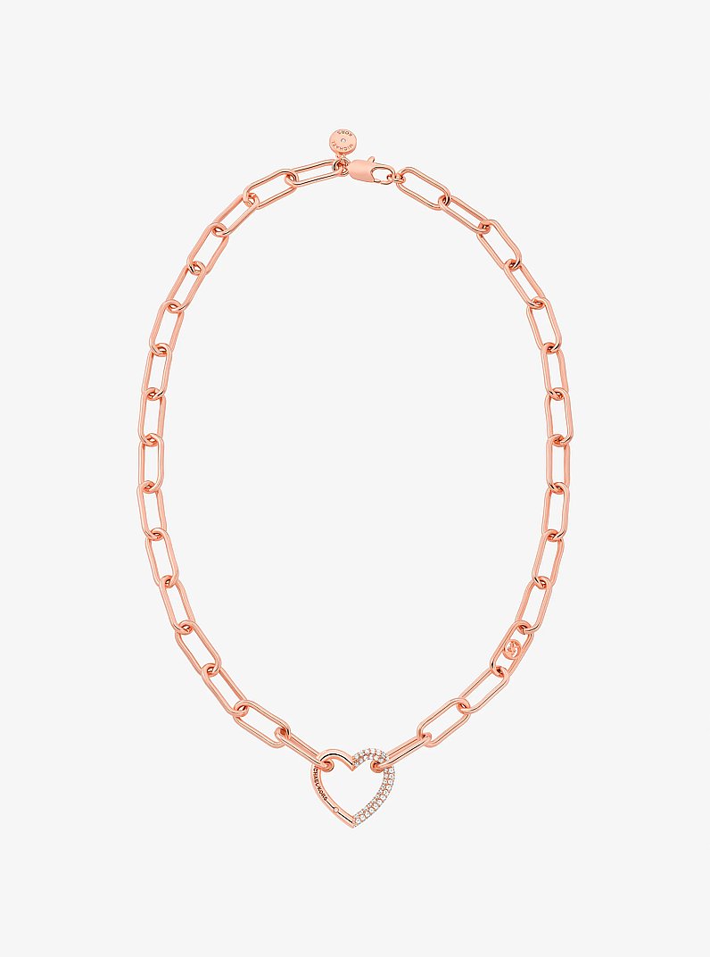 Pav&eacute; Heart Curb-Link Necklace in ROSE GOLD | Michael Kors