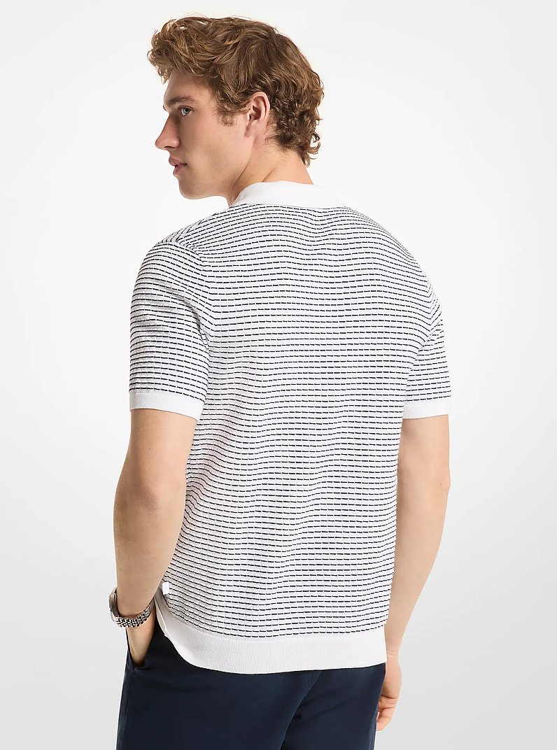 Textured Striped Cotton Polo Shirt in WHITE | Michael Kors