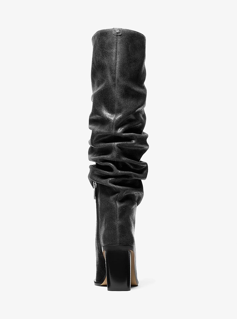 Noemie Distressed Leather Slouchy Boot in BLACK | Michael Kors