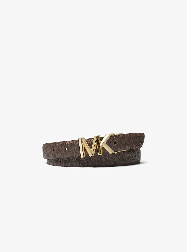 Reversible Signature Logo and Crocodile Embossed Leather Waist Belt in OPTIC WHITE | Michael Kors