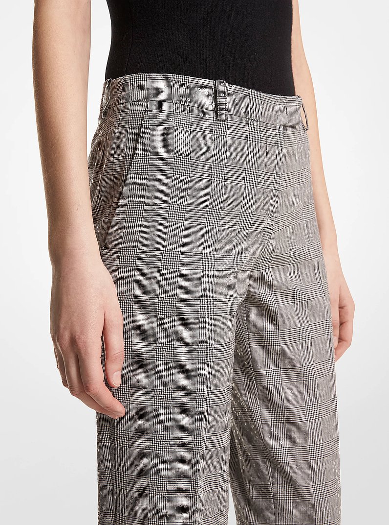 Carolyn Embroidered Glen Plaid Stretch Wool Trousers
