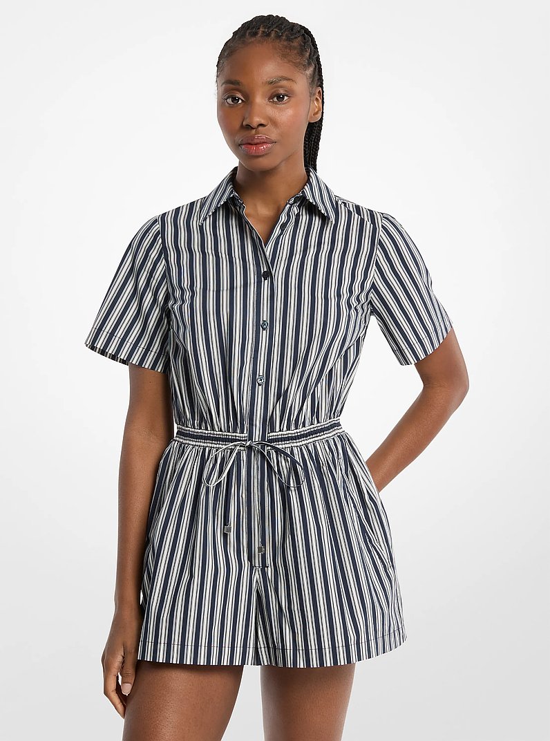 Striped Cotton Poplin Romper in MIDNIGHTBLUE | Michael Kors