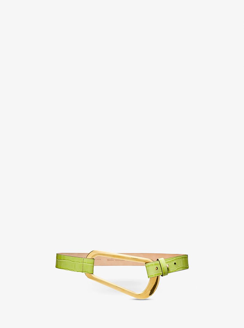 Angelina Crocodile Embossed Leather Belt in LIME | Michael Kors