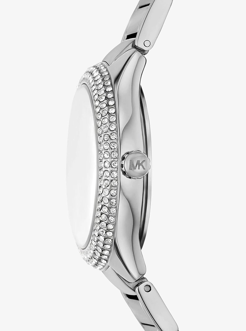 Mini Sylvia Pav&eacute; Silver-Tone Watch in SILVER | Michael Kors