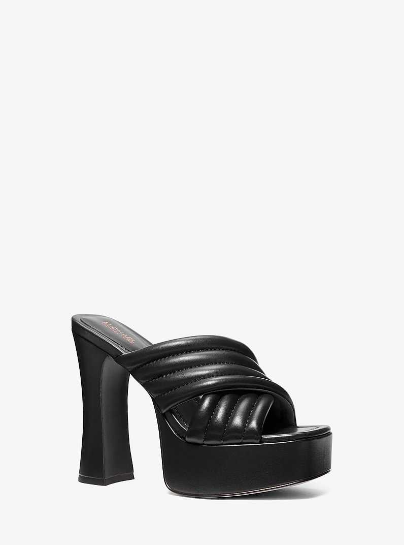 Portia Quilted Leather Platform Sandal in BLACK | Michael Kors