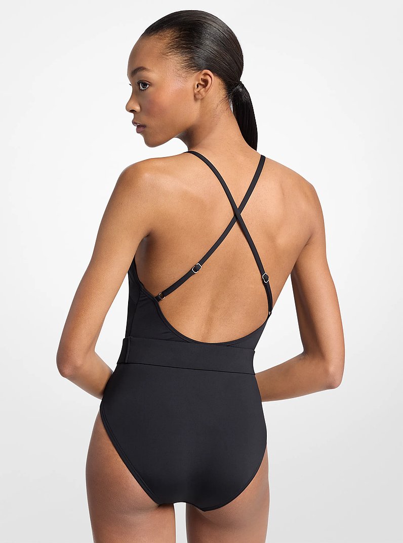 Crossback-Badeanzug mit G&uuml;rtel in SCHWARZ | Michael Kors