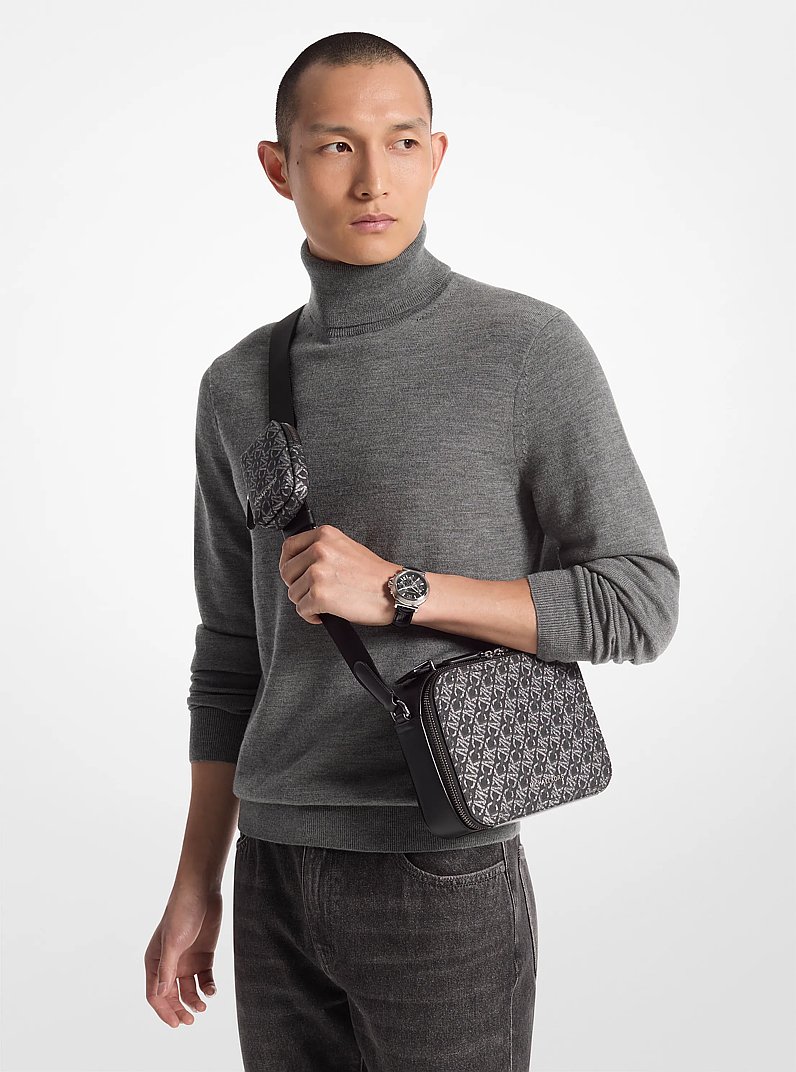 Hudson Empire Monogram Crossbody Bag in BLACK/SILVER | Michael Kors