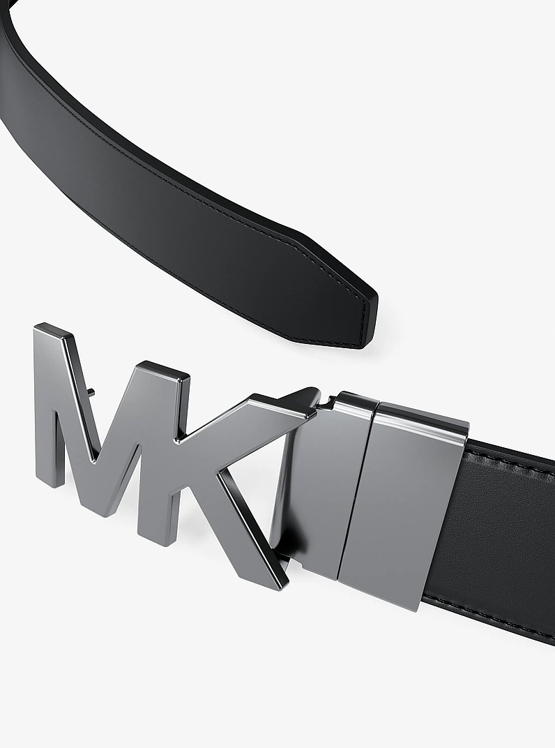 Reversible Logo Embossed Leather Buckle Belt in LUGGAGE/BLACK | Michael Kors
