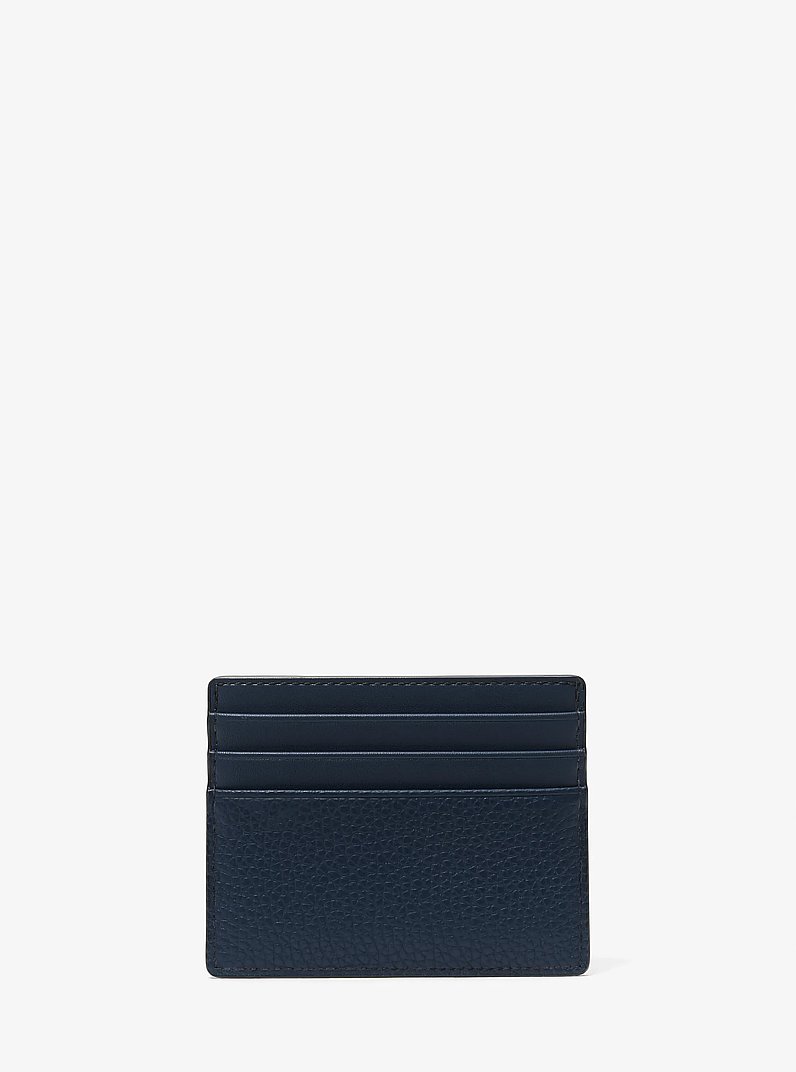 Cooper Pebbled Leather Tall Card Case in NAVY | Michael Kors