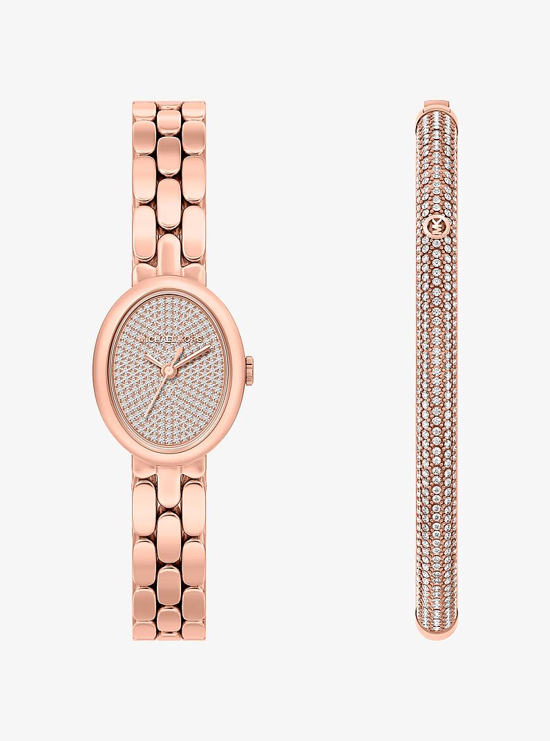Set regalo con orologio Maude petite e bracciale rigido con pav&eacute; tonalit&agrave; oro rosa in ORO ROSA | Michael Kors