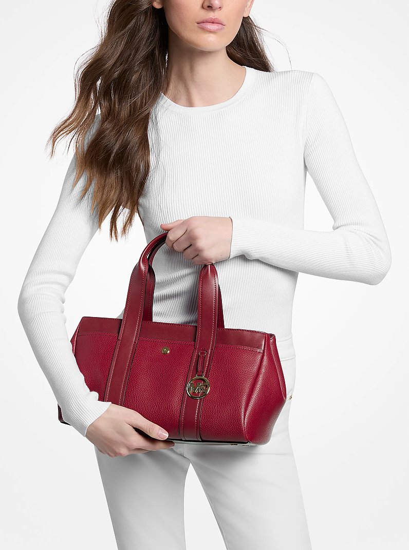 Foster Small Pebbled Leather Satchel in DEEP RED | Michael Kors