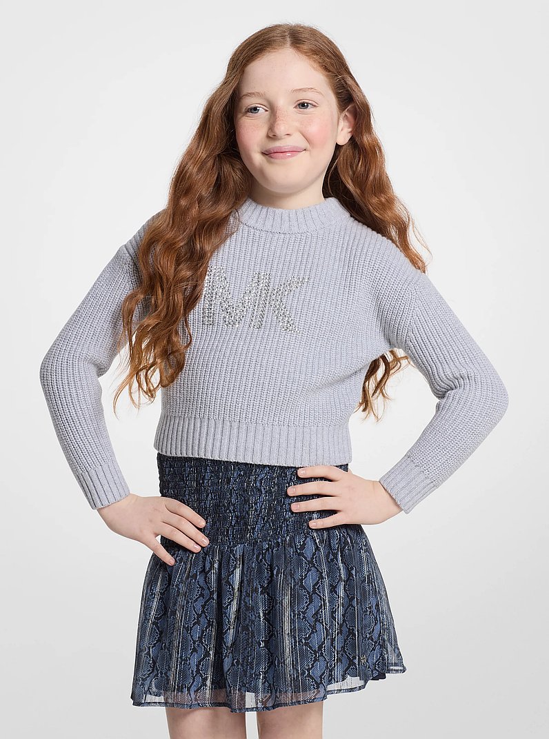 Embellished Logo Cotton Blend Sweater in GREY | Michael Kors