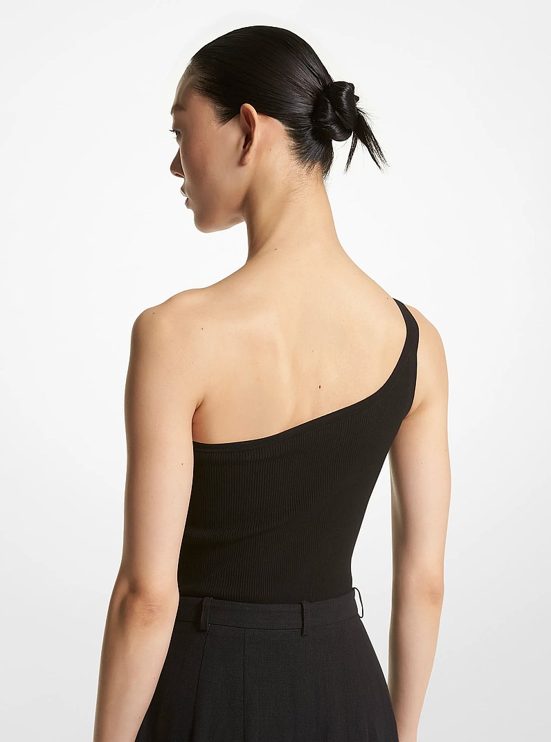 Body asim&eacute;trico de viscosa el&aacute;stica in NEGRO | Michael Kors