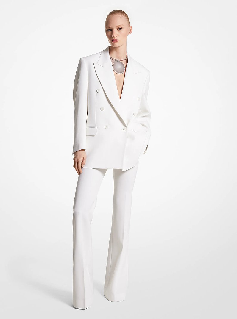 Haylee Wool Gabardine Flared Trousers in IVORY | Michael Kors