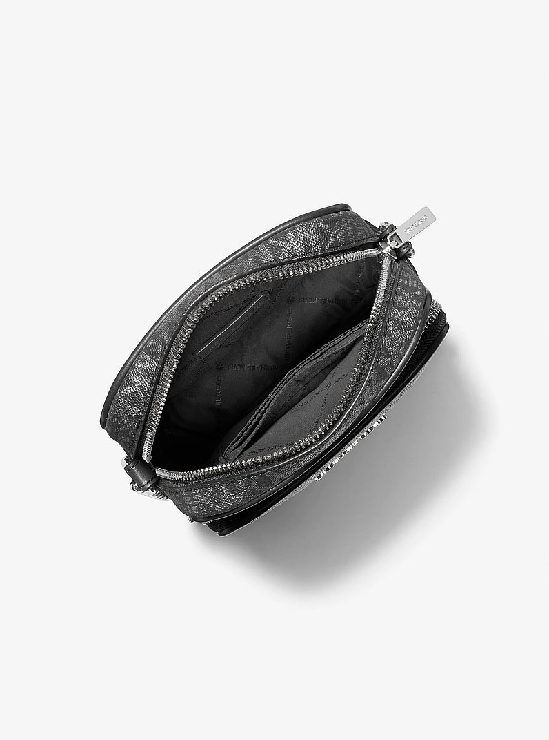 Jet Set Medium Metallic Signature Logo Crossbody Bag in SILVER
