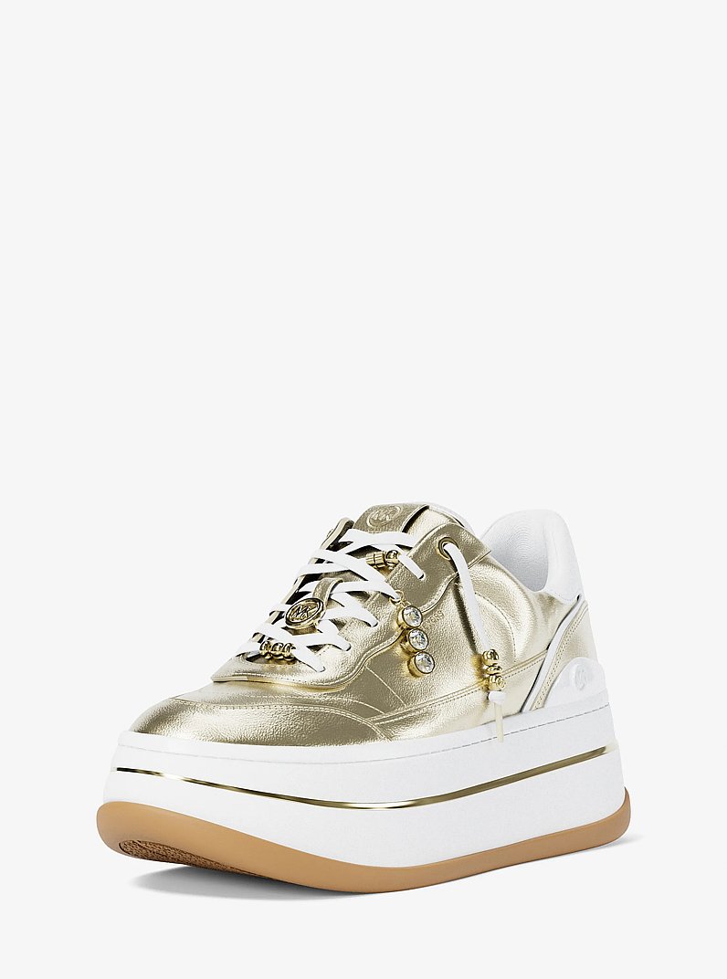 Hayes Embellished Metallic Leather Platform Sneaker in PALE GOLD | Michael Kors