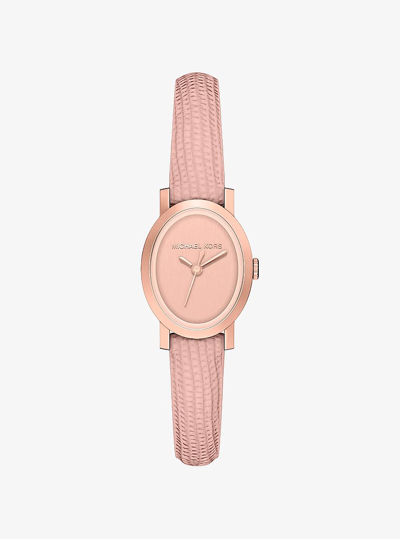 Kleine Armbanduhr Maude im Ros&eacute;-Goldton mit Lederarmband mit Eidechsenpr&auml;gung in PRIMEL | Michael Kors