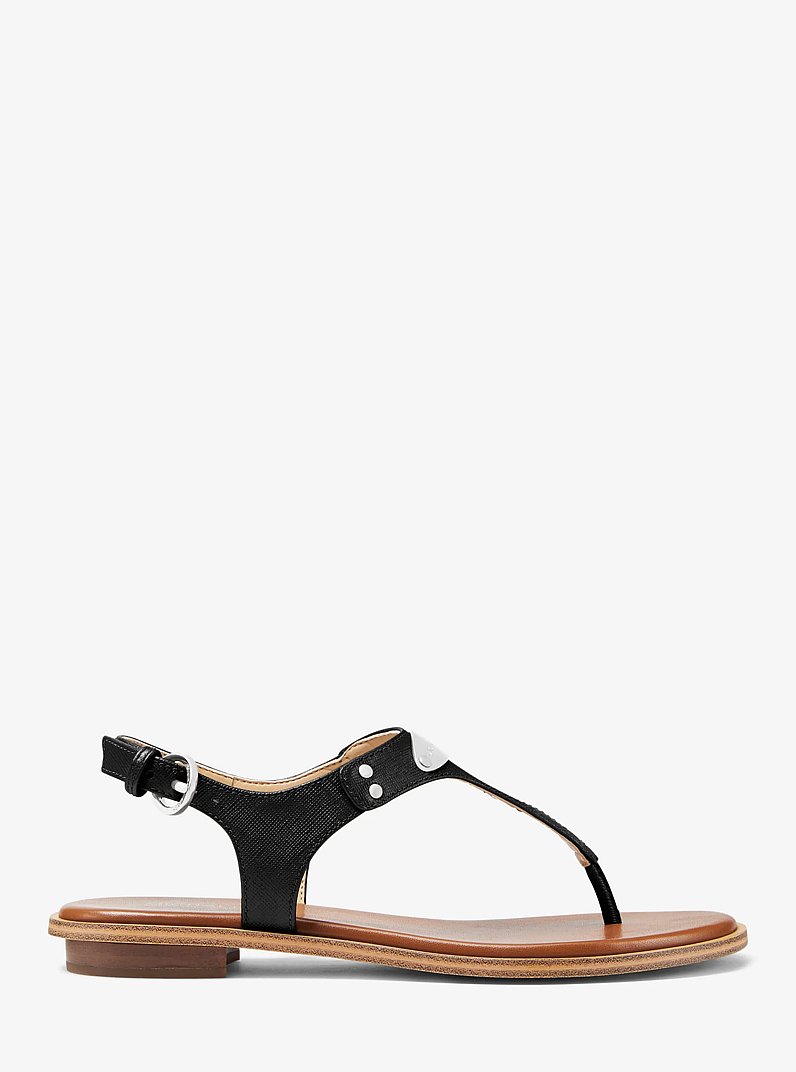 Logo Plate Leather Sandal in BLACK | Michael Kors