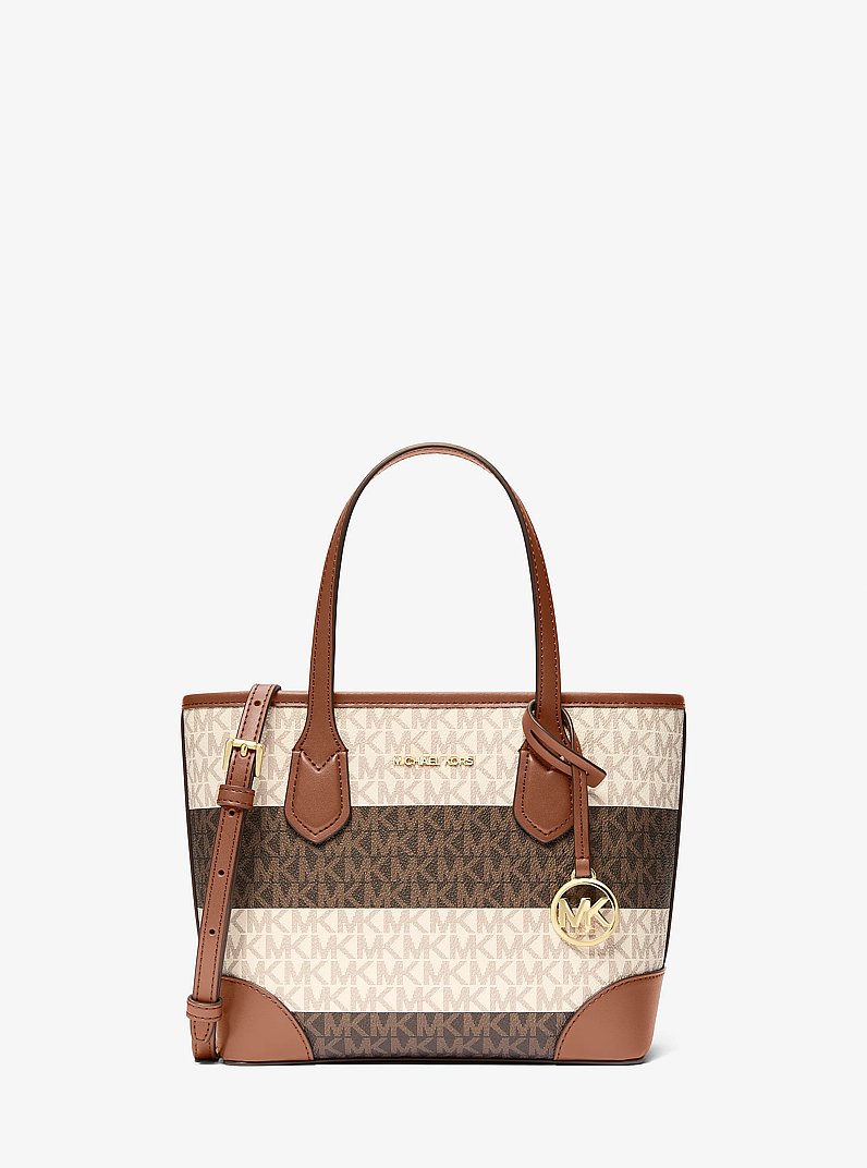 Bolso tote Eva extrapeque&ntilde;o convertible a rayas con logotipo exclusivo in VAINILLA/LUGGAGE | Michael Kors