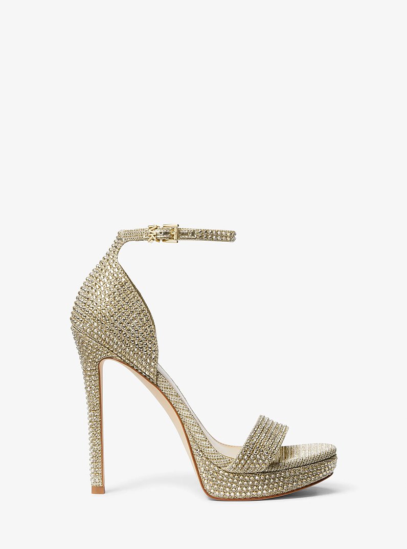 Jordyn Embellished Glitter Chain Mesh Platform Sandal in PALE GOLD | Michael Kors