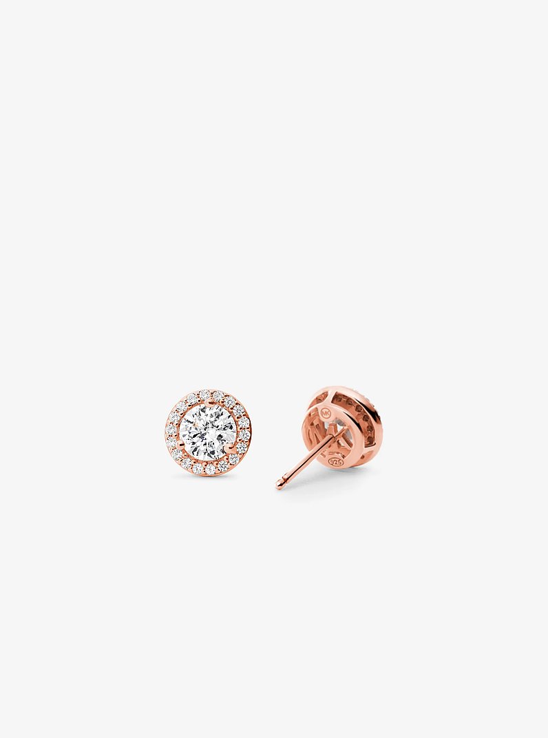 Precious Metal-Plated Sterling Silver Pav&eacute; Stud Earrings in ROSE GOLD | Michael Kors