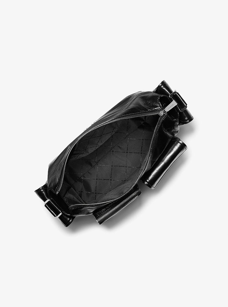 Dakota Large Crinkled Leather Shoulder Bag in BLACK | Michael Kors