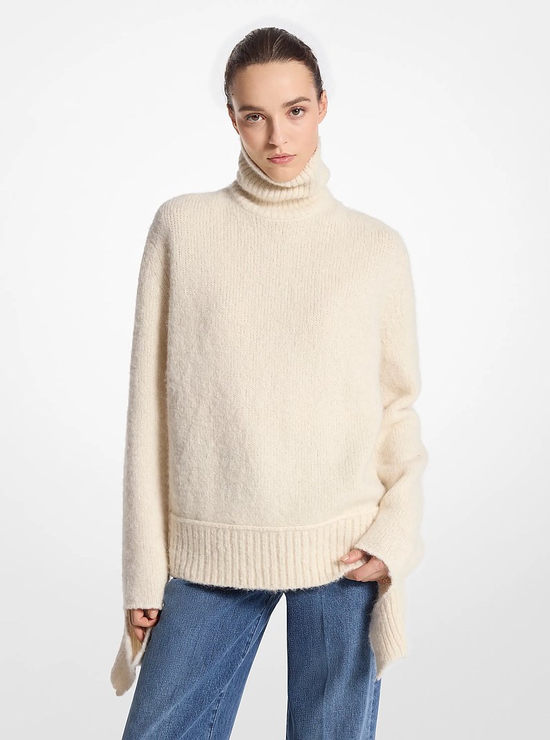Alpaca and Cashmere Blend Deconstructed Turtleneck Sweater in IVORY | Michael Kors