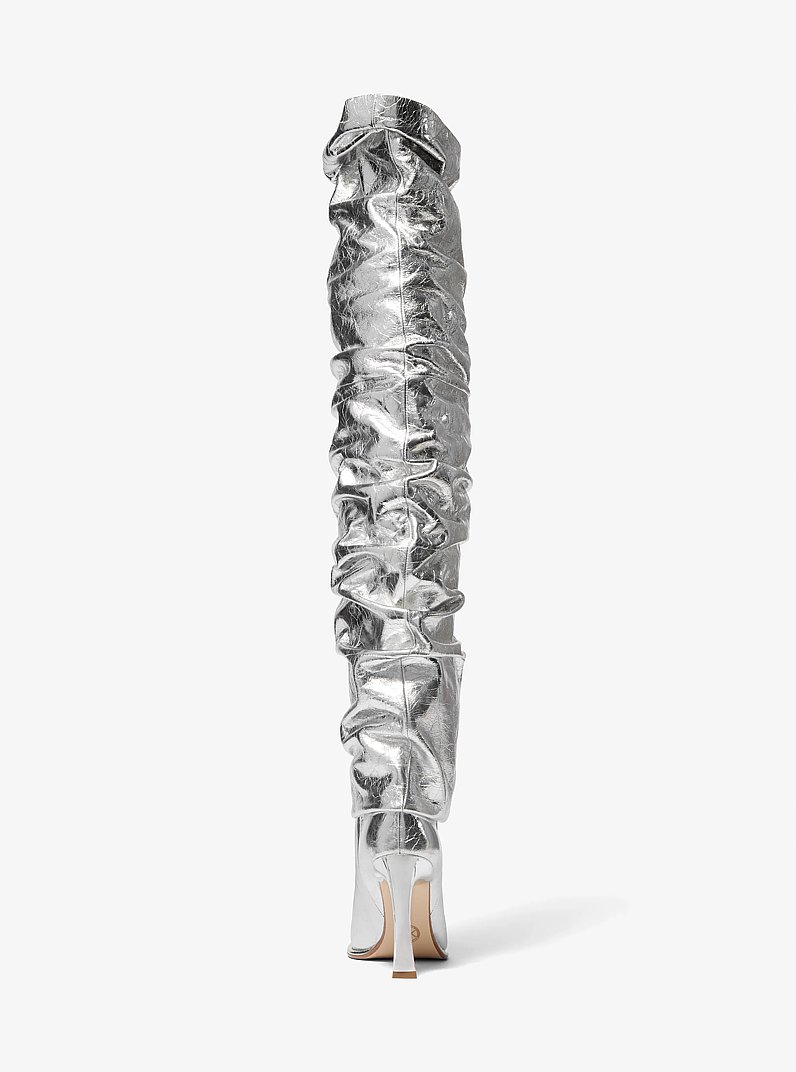 Kelsea Crackled Metallic Leather Slouchy Boot in SILVER | Michael Kors