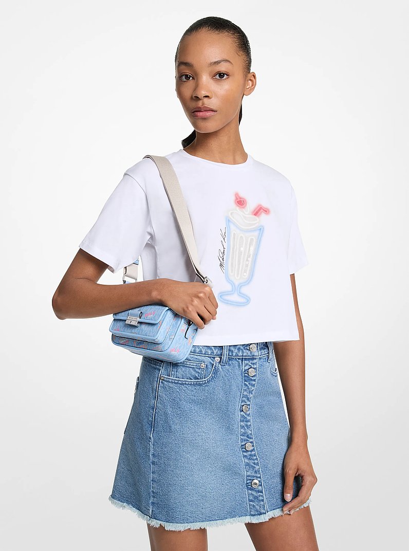Tee-shirt en coton &agrave; imprim&eacute; graphique et &agrave; paillettes in BLANC | Michael Kors