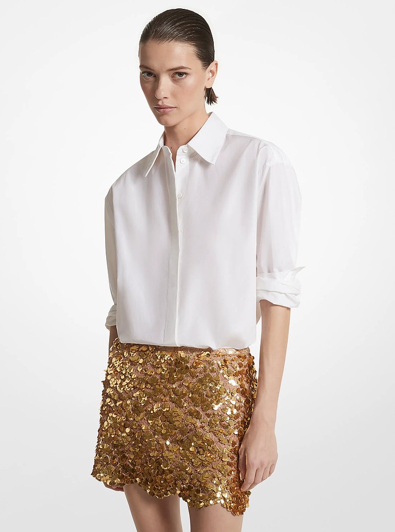 Camisa tipo boyfriend de tafet&aacute;n de seda y algod&oacute;n