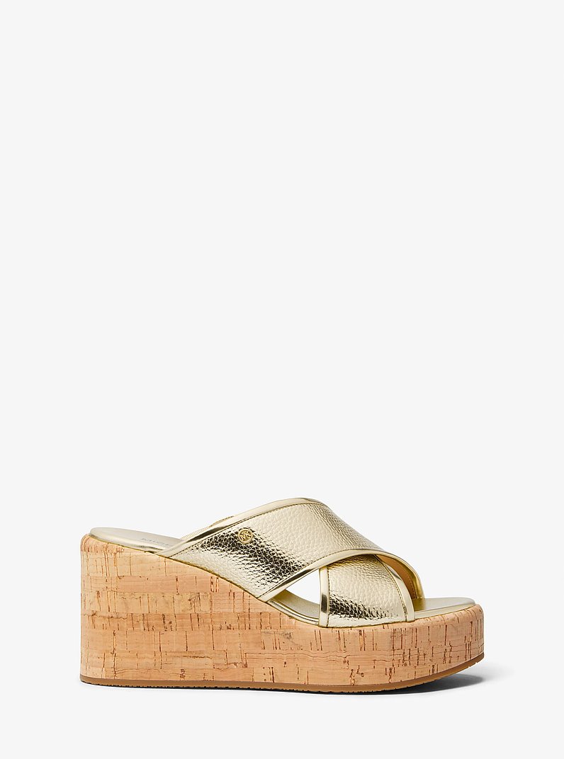 Cary Metallic Leather Wedge Sandal in PALE GOLD | Michael Kors