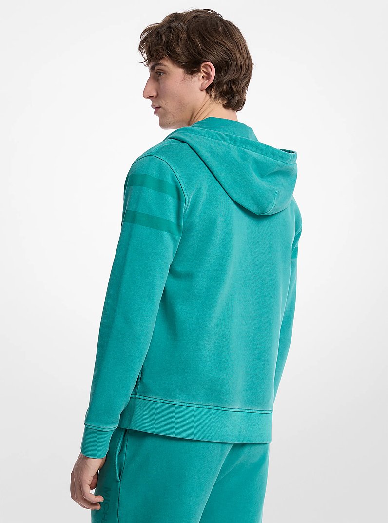 Logo Garment-Dyed Cotton Zip Up Hoodie in GRASS GREEN | Michael Kors