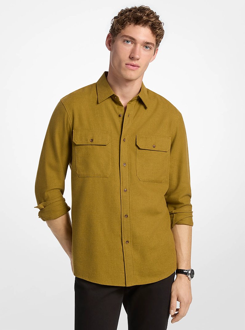 Cotton Flannel Shirt in PISTACHIO HEATHER | Michael Kors