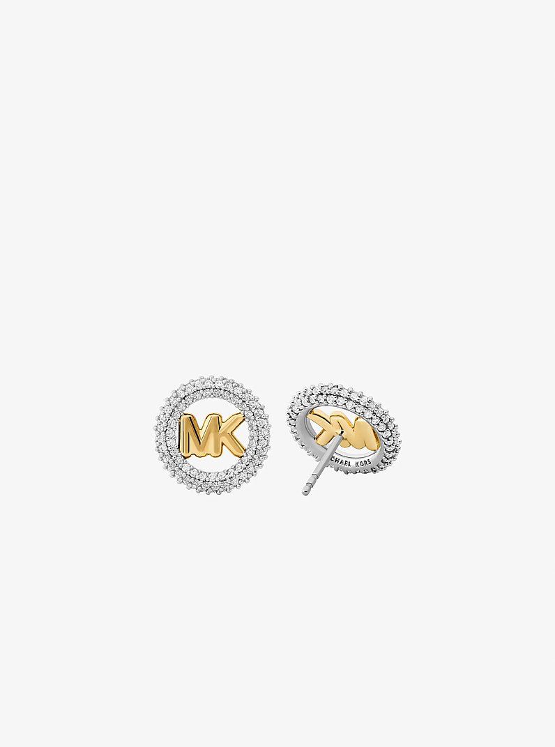 Small Pav&eacute; Logo Charm Two-Tone Stud Earrings in TWO TONE | Michael Kors