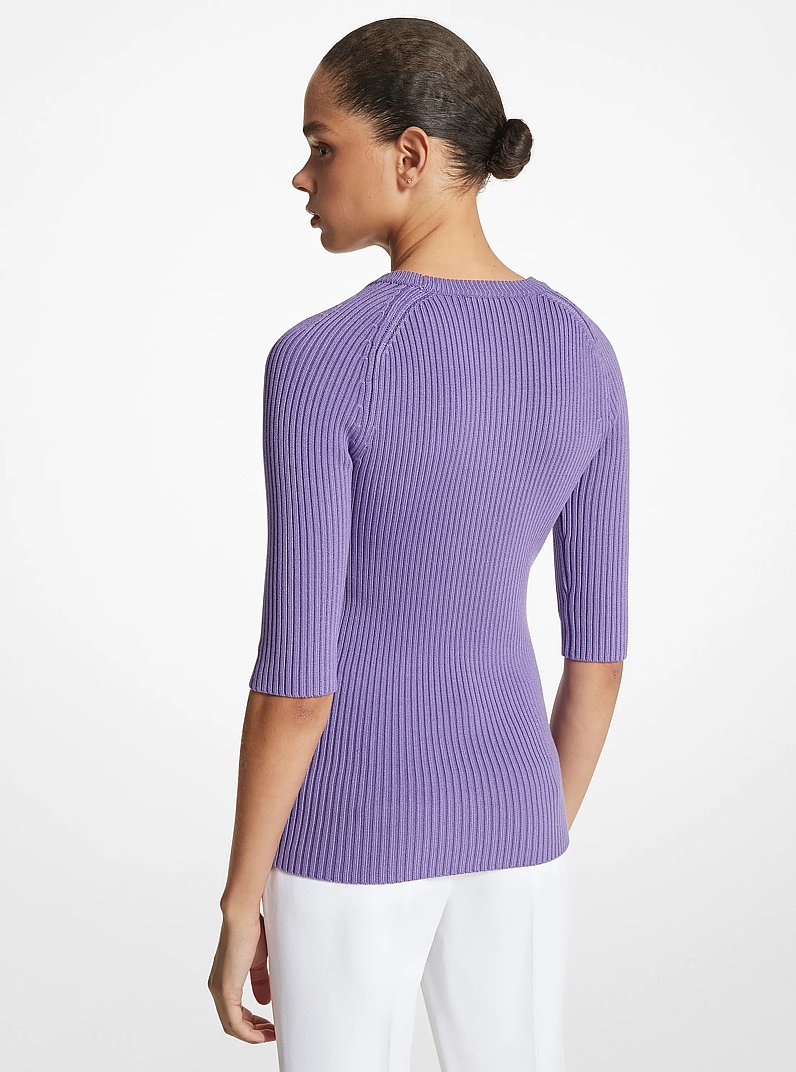 Ribbed Silk Blend T-Shirt in VIOLET | Michael Kors