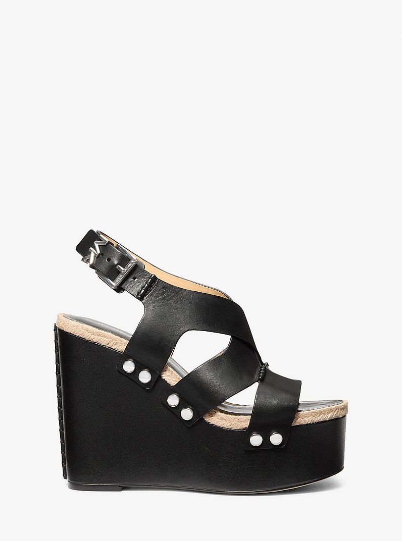 Raven Studded Leather Wedge Sandal in BLACK | Michael Kors