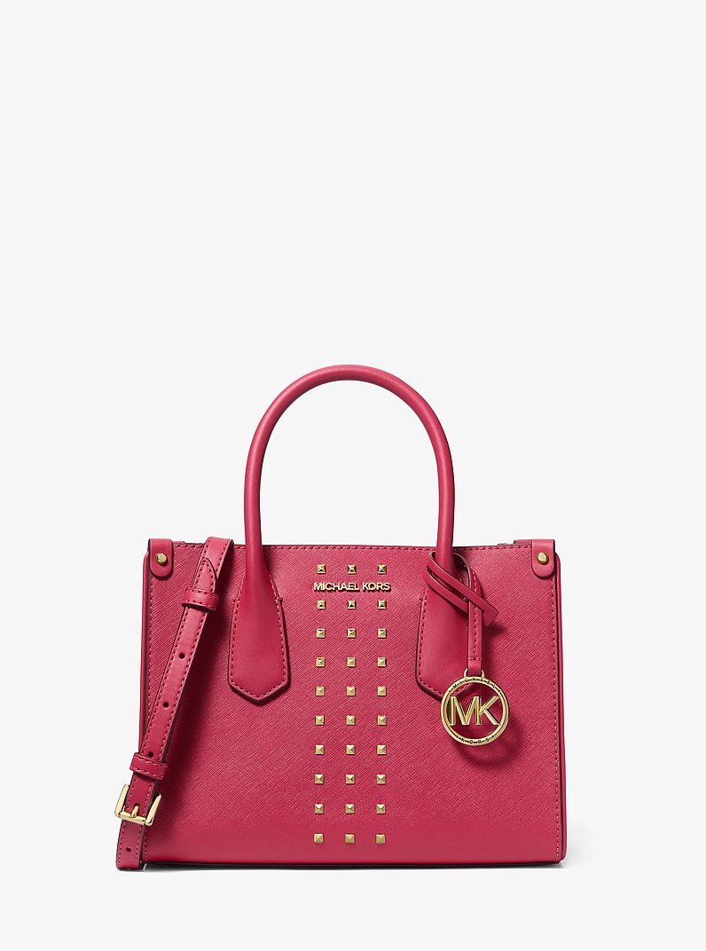 Maple Small Studded Saffiano Leather Satchel in DEEP PINK | Michael Kors