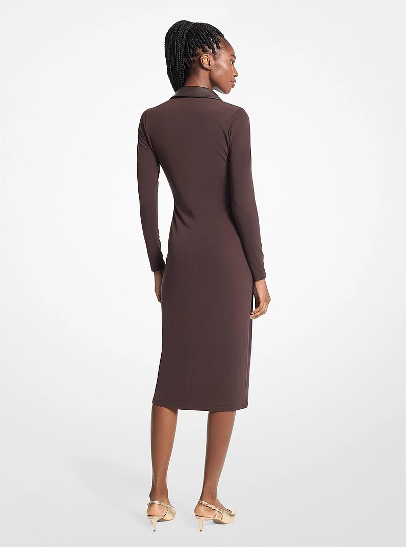 Vestido a media pierna de punto liso mate el&aacute;stico in CHOCOLATE | Michael Kors