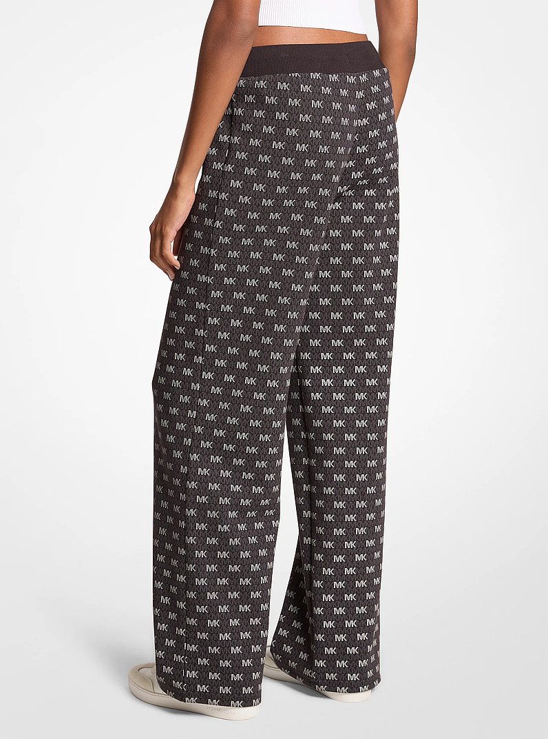 Pantalon tricot&eacute; &agrave; jambe large en m&eacute;lange de coton &agrave; logo in NOIR | Michael Kors
