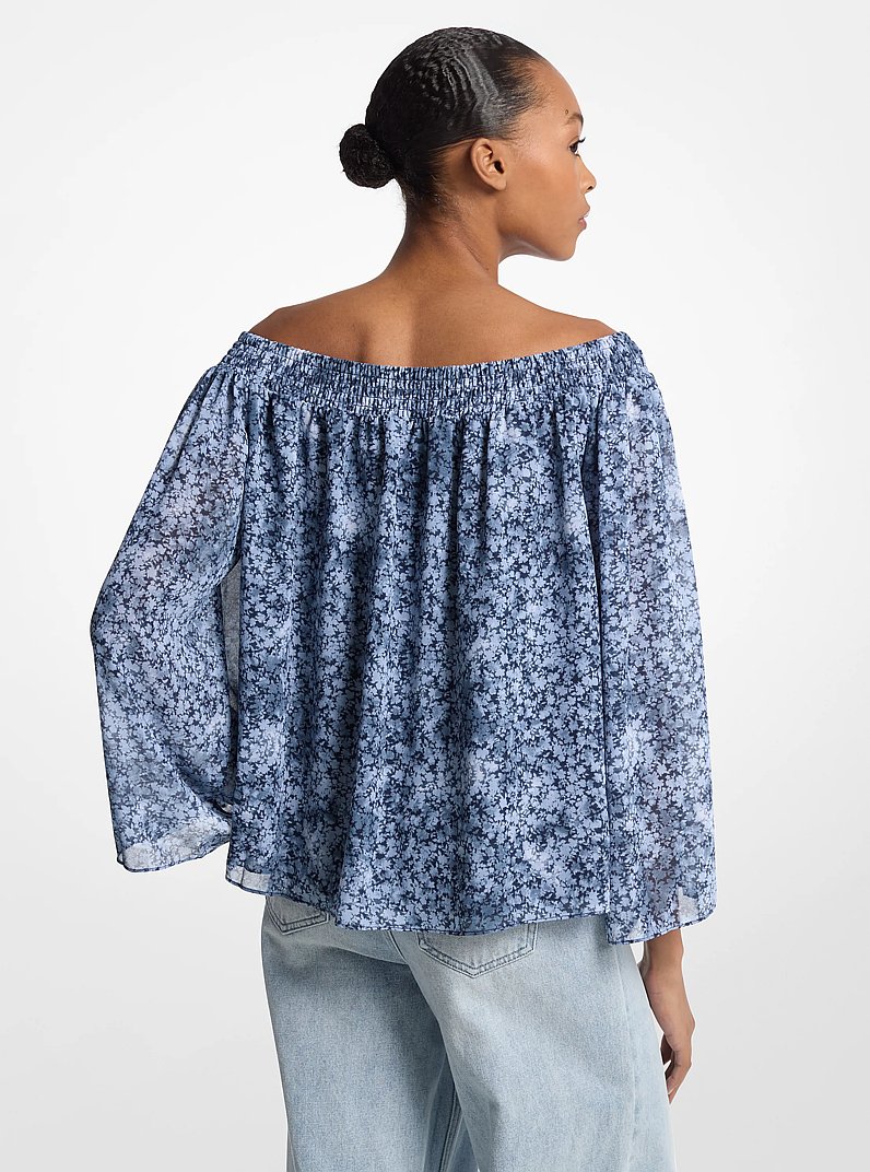 Tie-Dye Floral Georgette Off-the-Shoulder Top in MIDNIGHTBLUE | Michael Kors