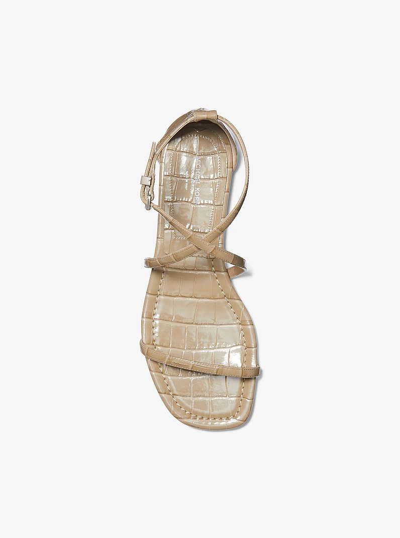 Polly Crocodile Embossed Leather Sandal in SAND | Michael Kors